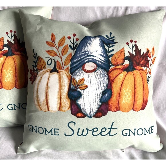Lot of 2 Mainstays Outdoor Square Pillows Gnome Sweet Gnome 16" x 16" NEW - Picture 2 of 6